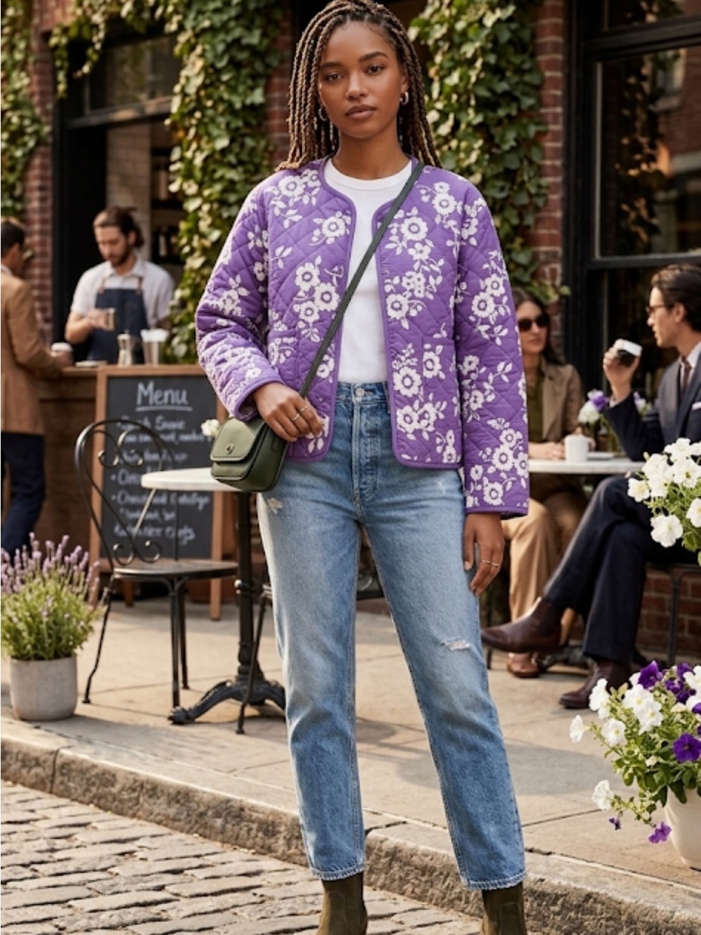 Coach Purple Floral Quilted Cropped Puffer Jacket